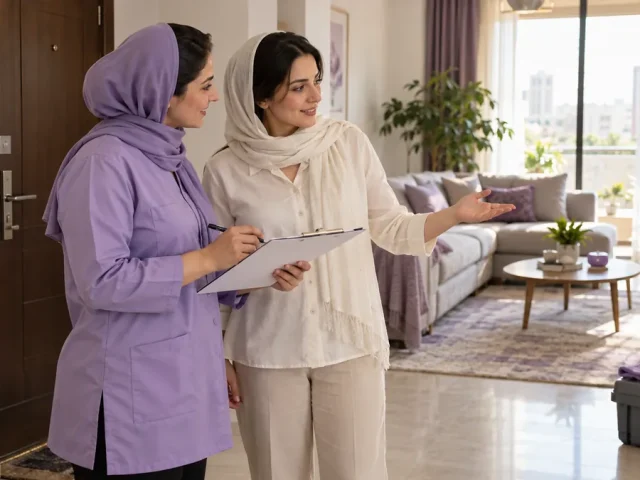 بررسی چک‌لیست تحویل نظافت منزل توسط صاحب‌خانه و نیروی نظافت